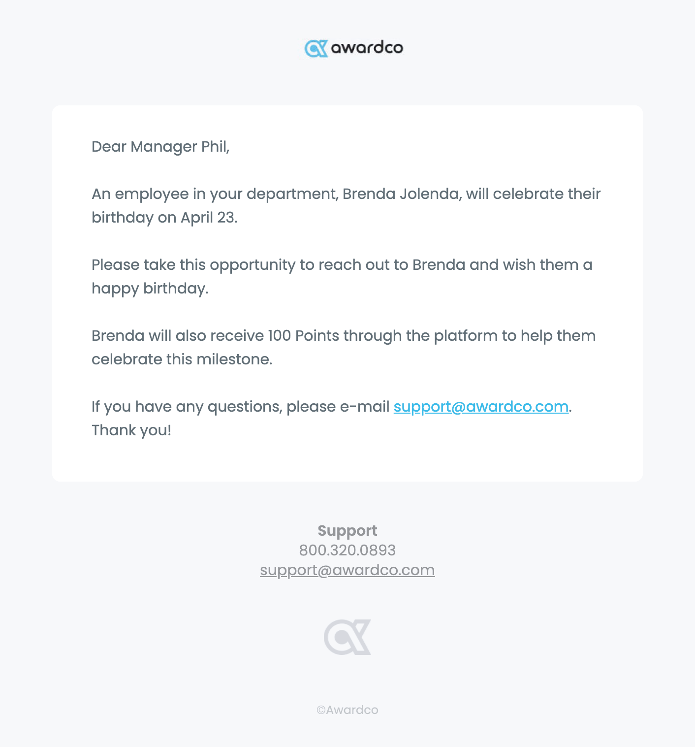 Manager EMail Geburtstagsbenachrichtigung Vorlage