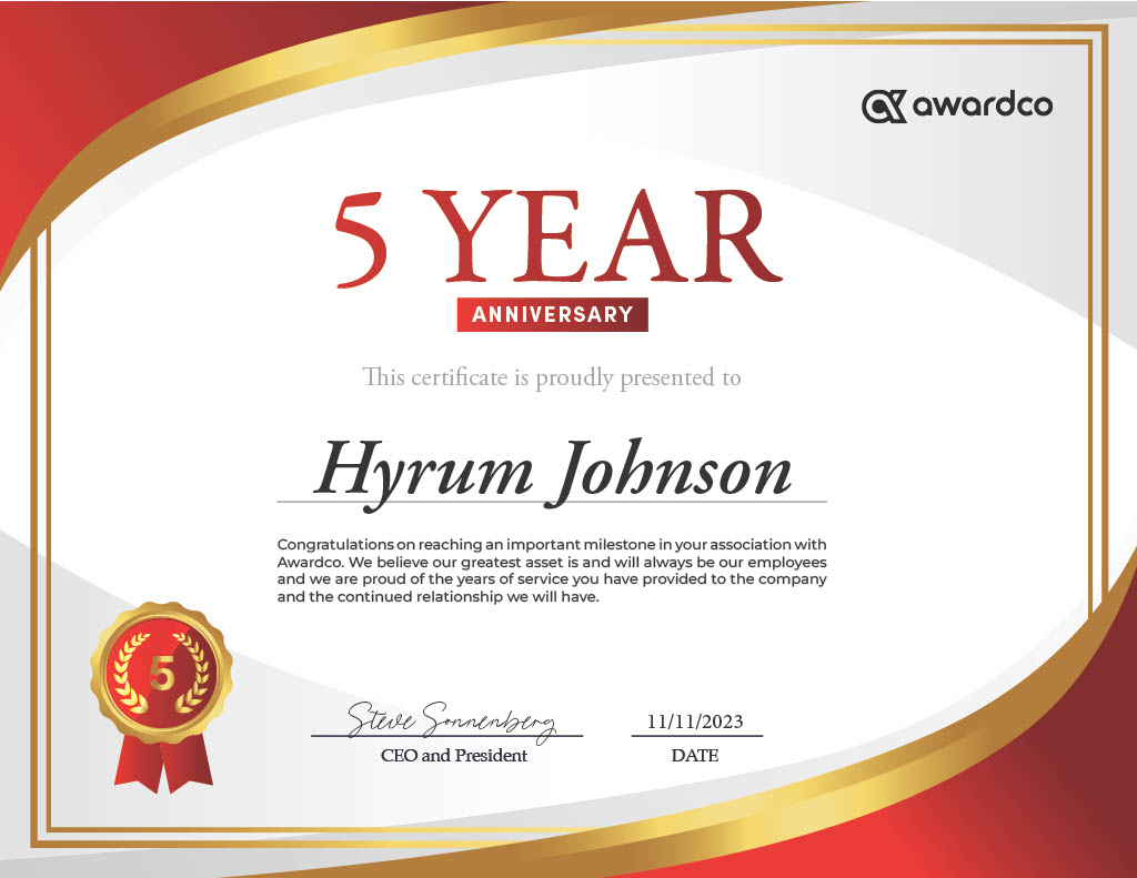 certificate for years of service template