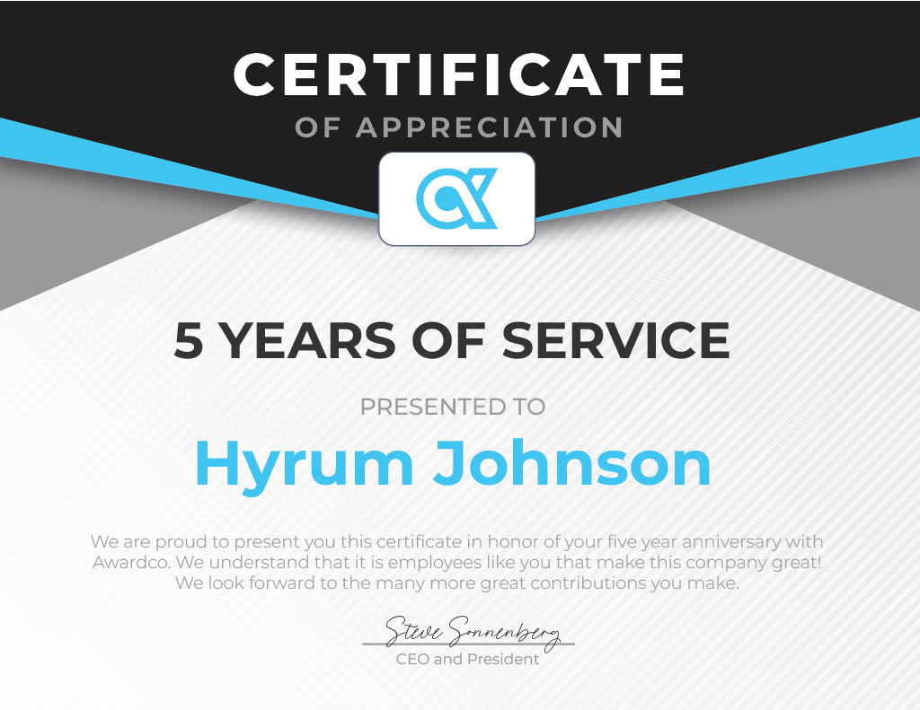 certificate for years of service template