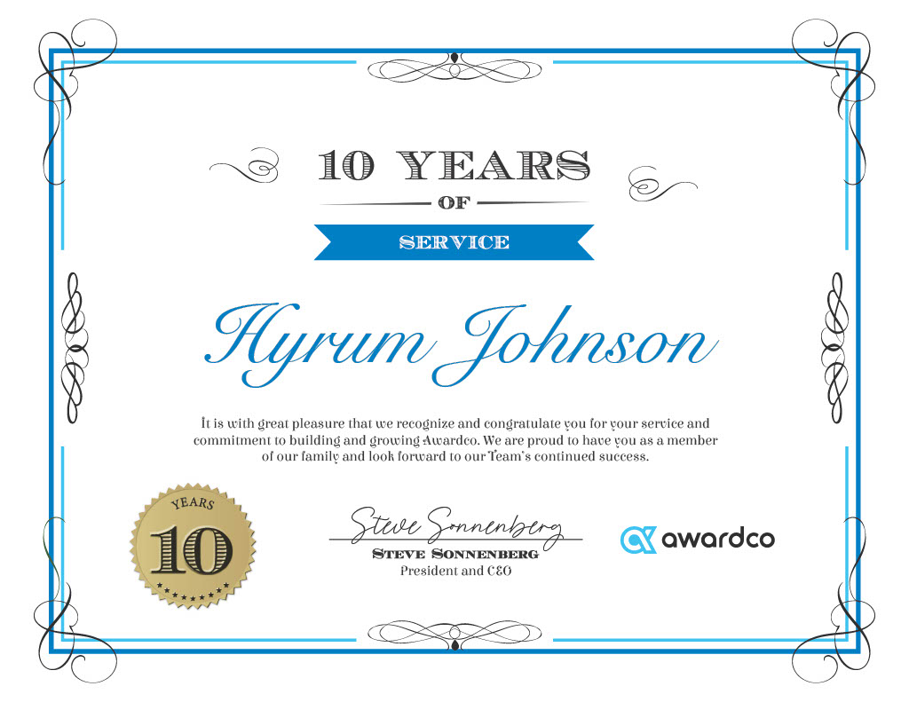 certificate for years of service template